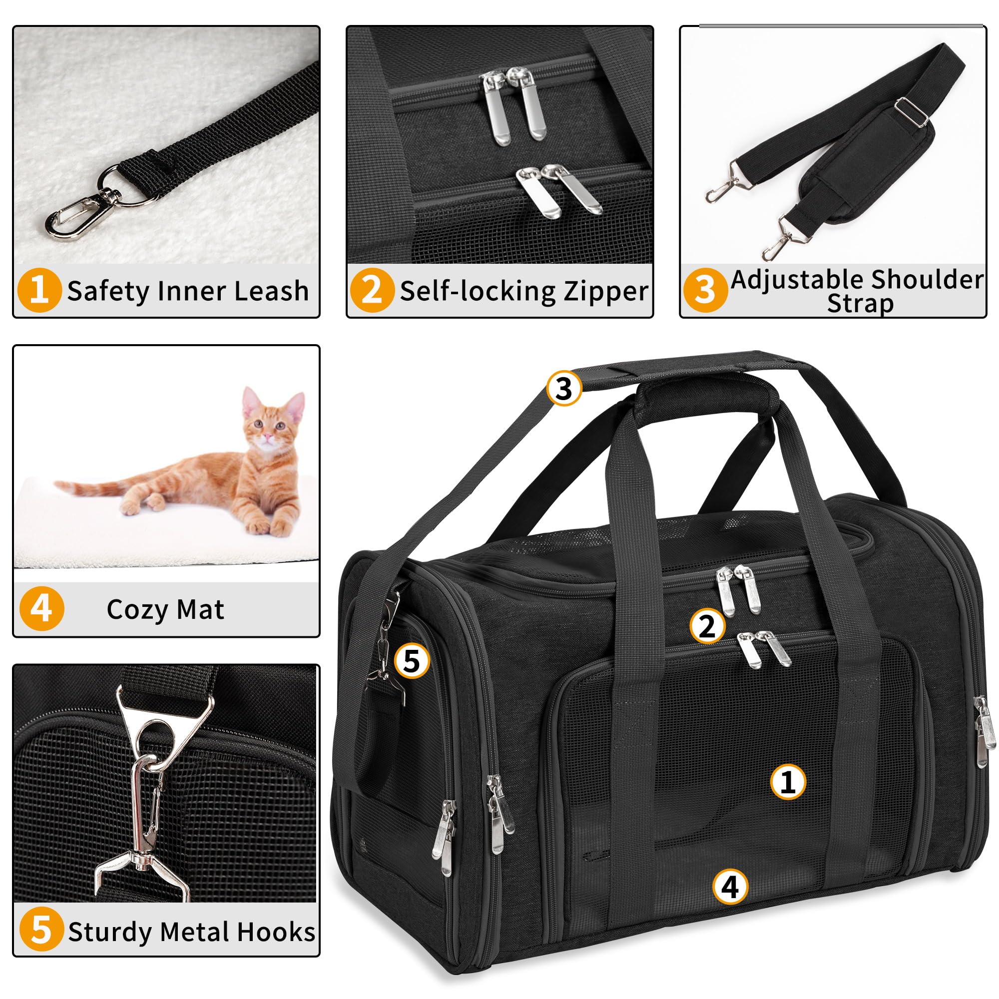LEHNI soft sided pet carrier removable mat provides easy cleaning and comfort.