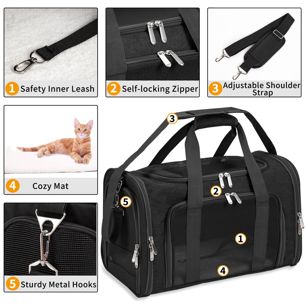 LEHNI soft sided pet carrier removable mat provides easy cleaning and comfort.