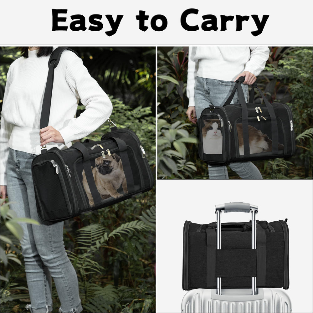 LEHNI soft sided pet carrier safety belt attachment keeps pets secure in car.
