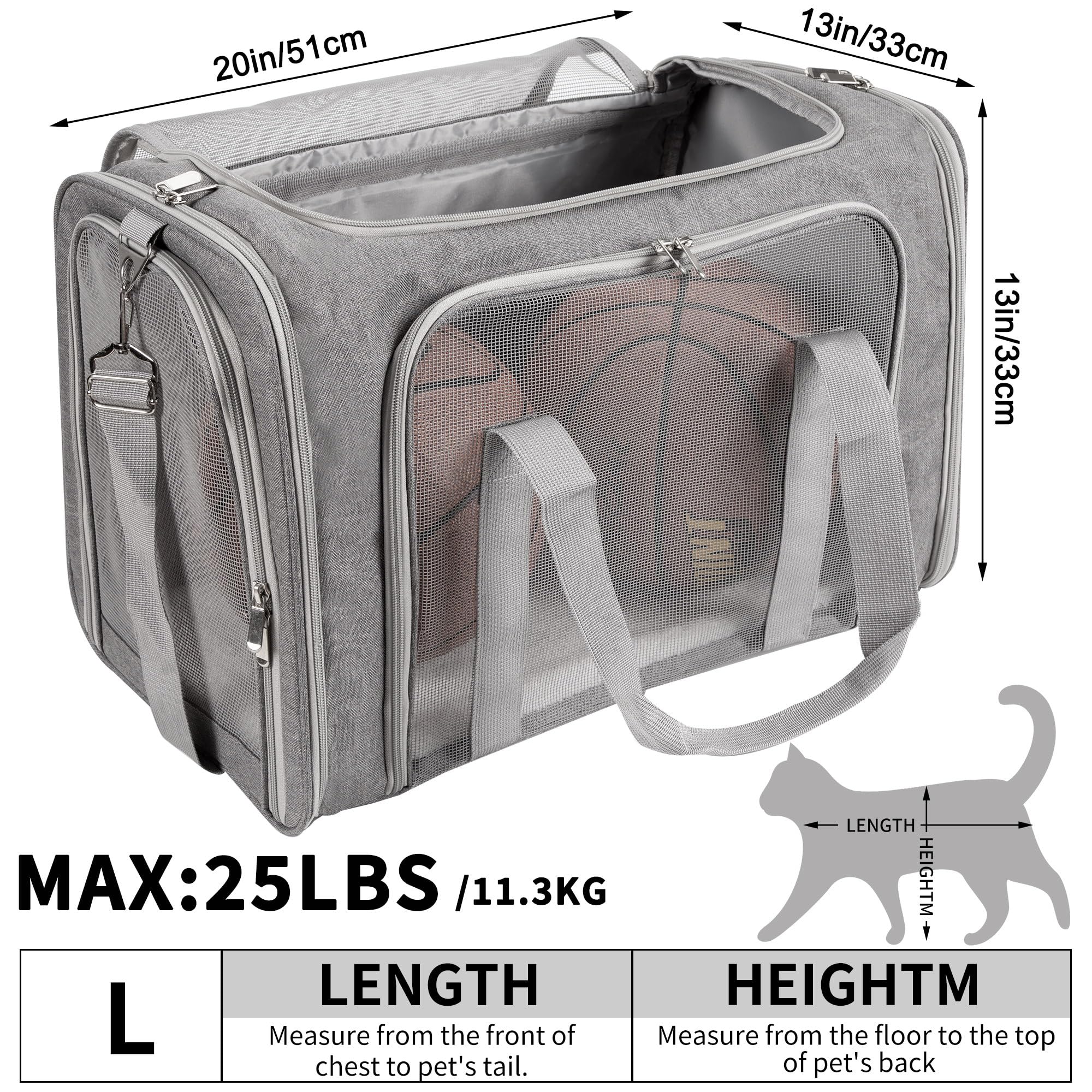 LEHNI soft-sided pet carrier top view reveals roomy interior for up to 25 lbs