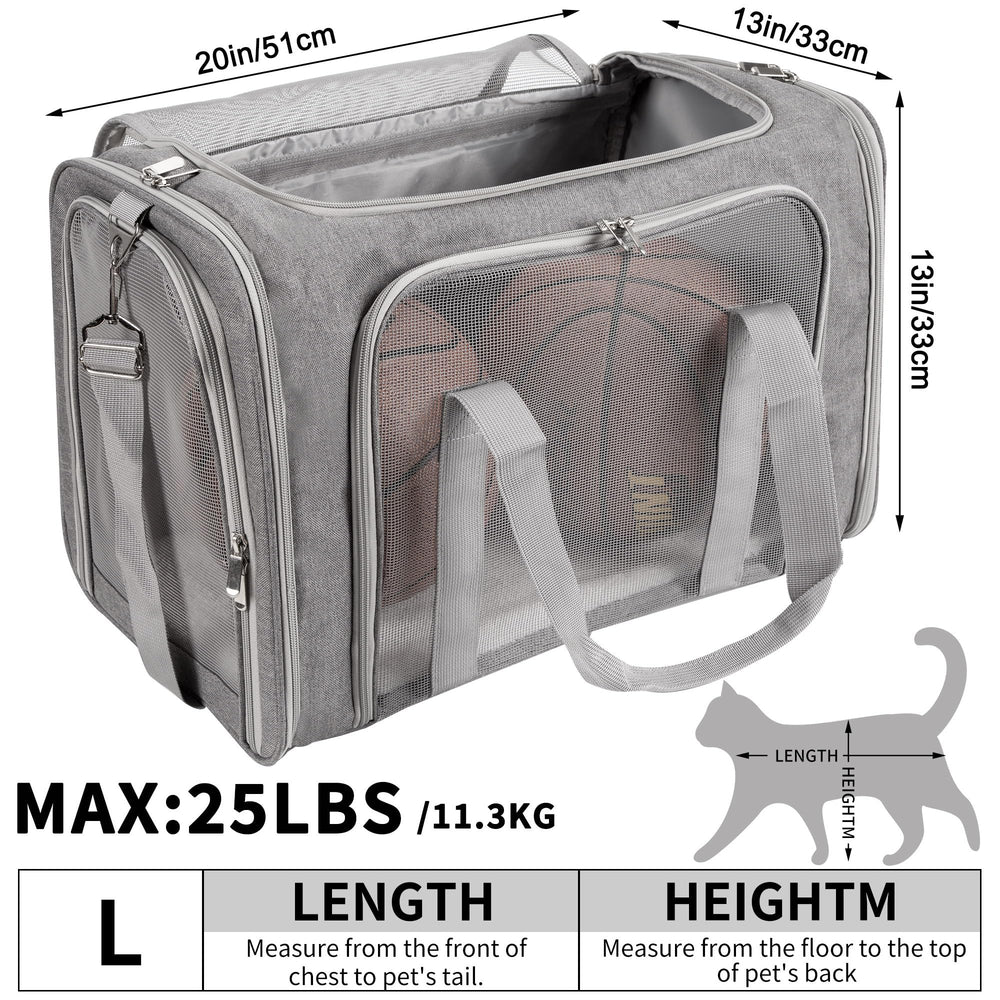 LEHNI soft-sided pet carrier top view reveals roomy interior for up to 25 lbs