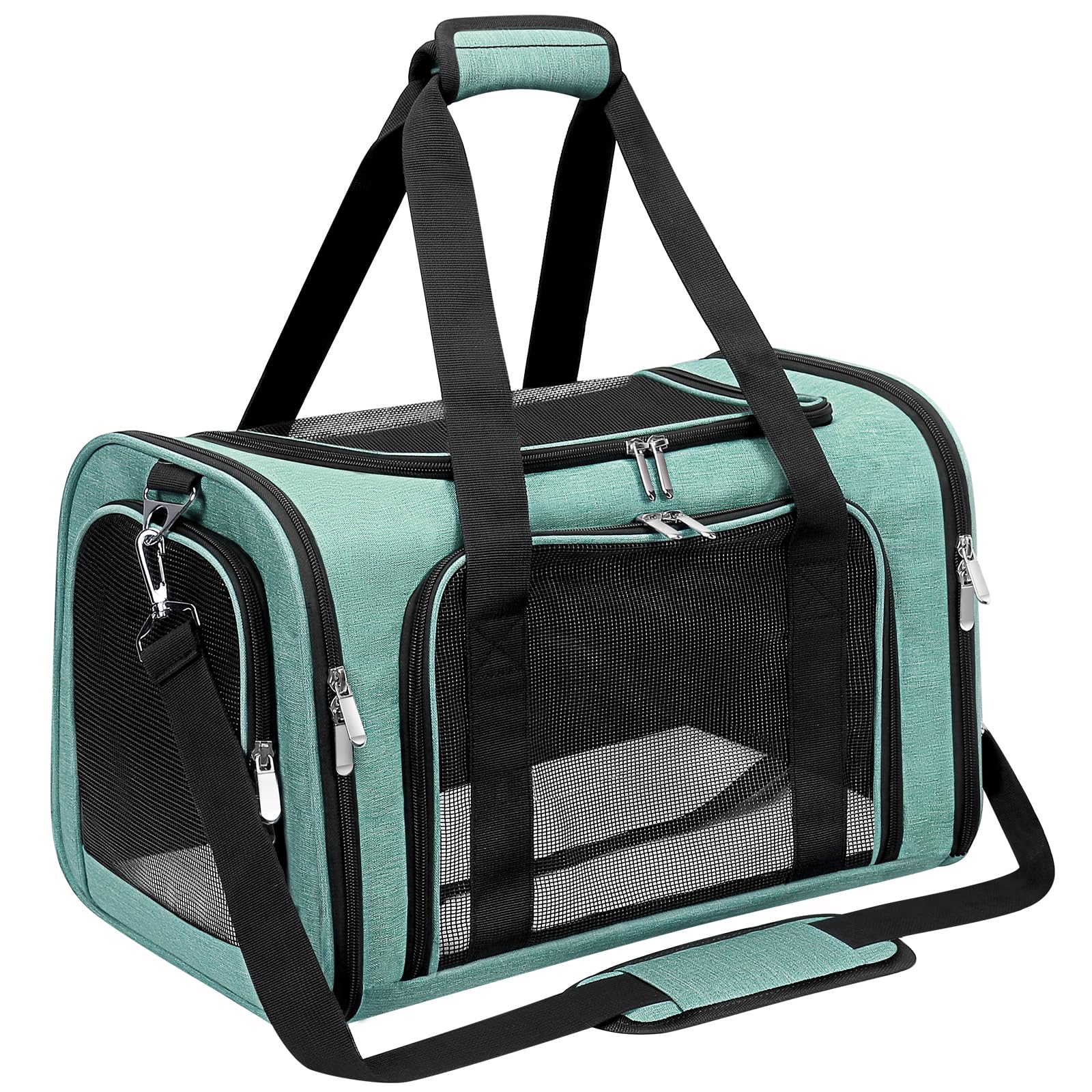 LEHNI soft-sided carrier turquoise side view for easy travel with pets