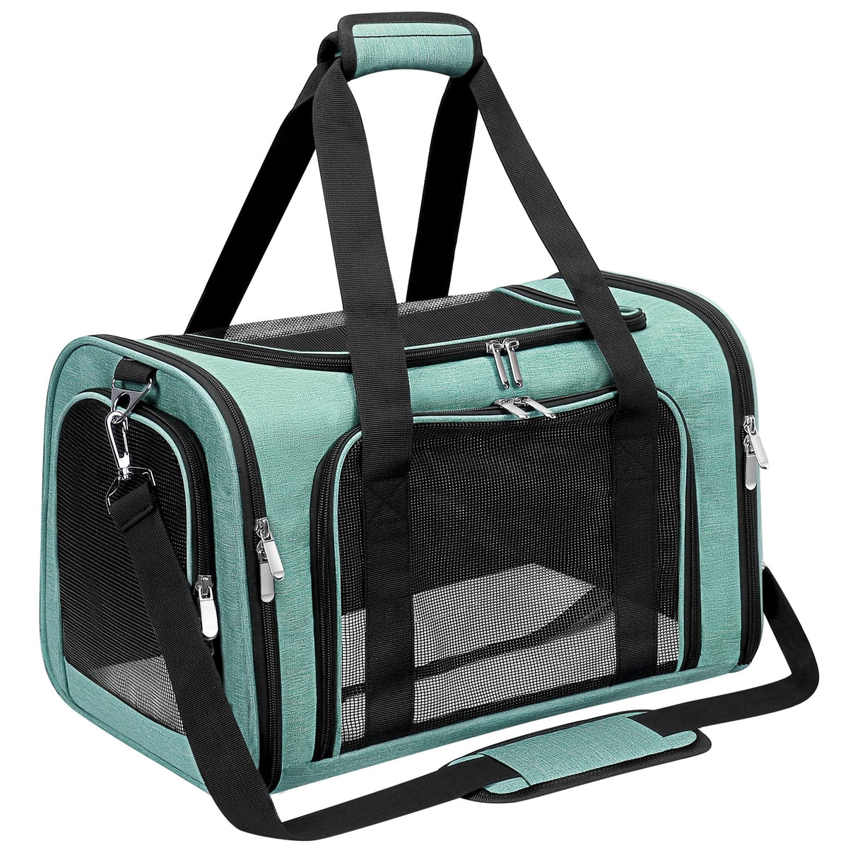 LEHNI soft-sided carrier turquoise side view for easy travel with pets