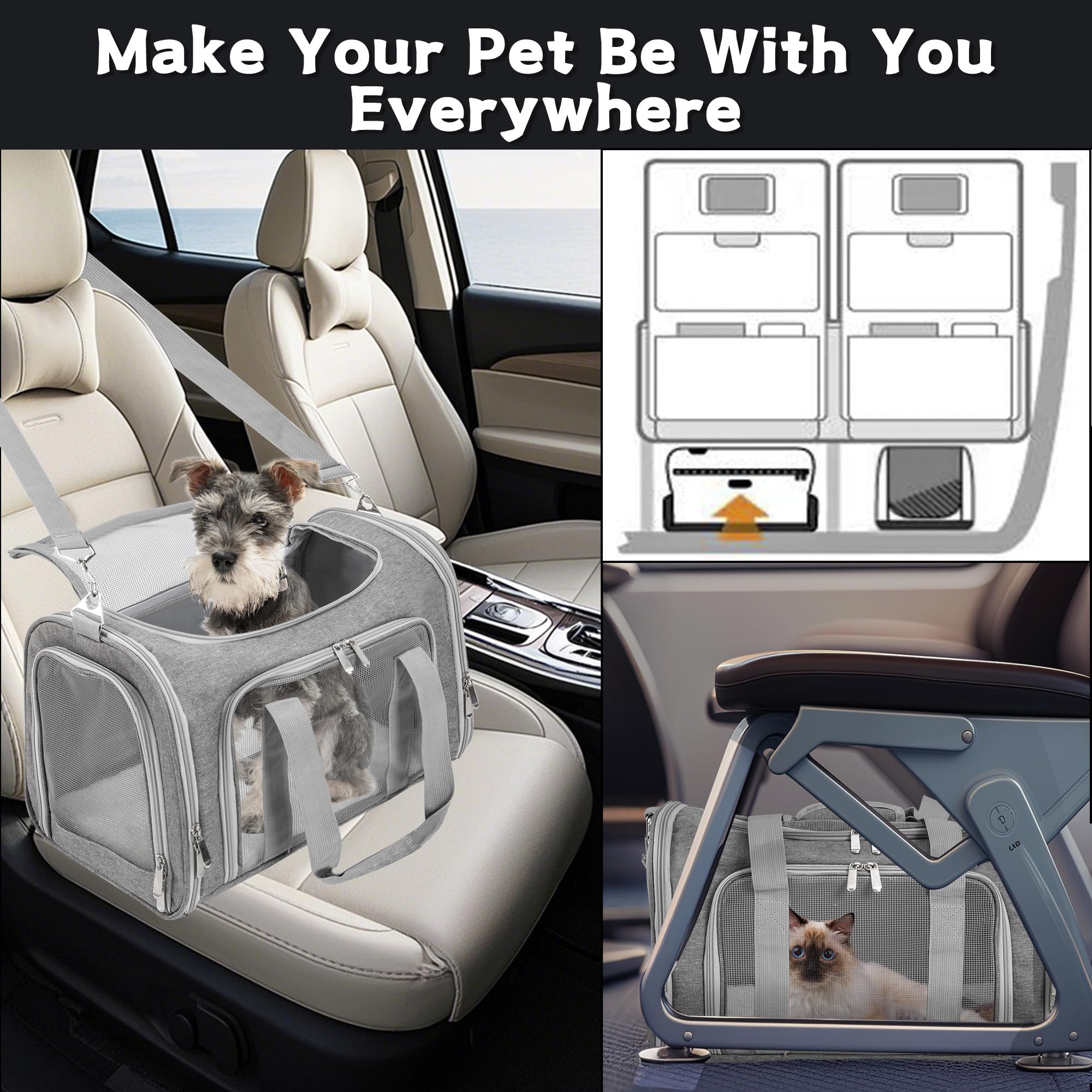 LEHNI soft-sided pet carrier under-seat compatibility supports airline travel.