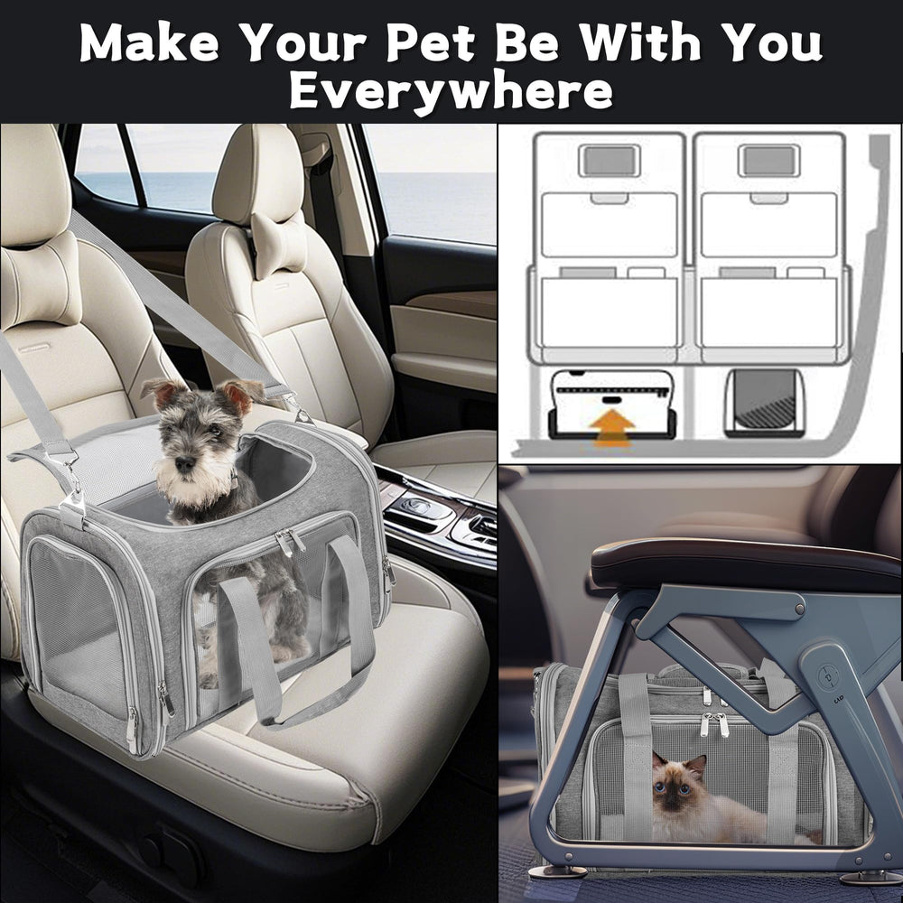 LEHNI soft-sided pet carrier under-seat compatibility supports airline travel.