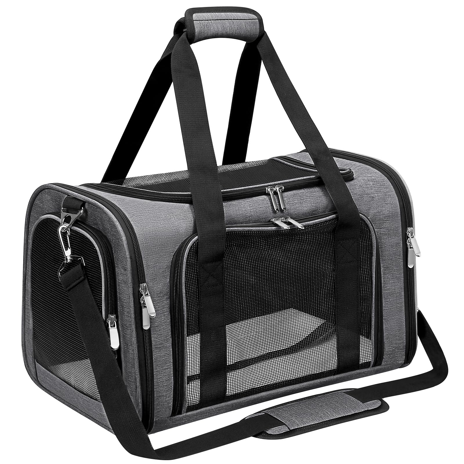 LEHNI soft-sided pet carrier under-seat design for easy travel beside you.