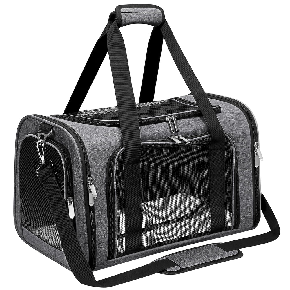 LEHNI soft-sided pet carrier under-seat design for easy travel beside you.