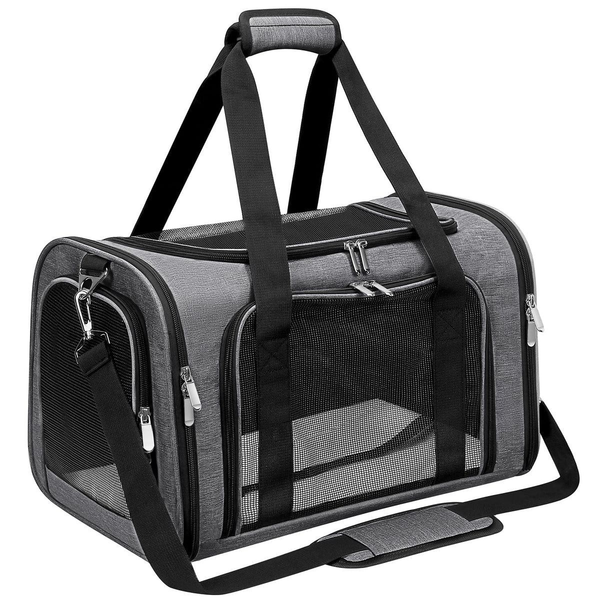 LEHNI soft-sided pet carrier under-seat design for easy travel beside you.