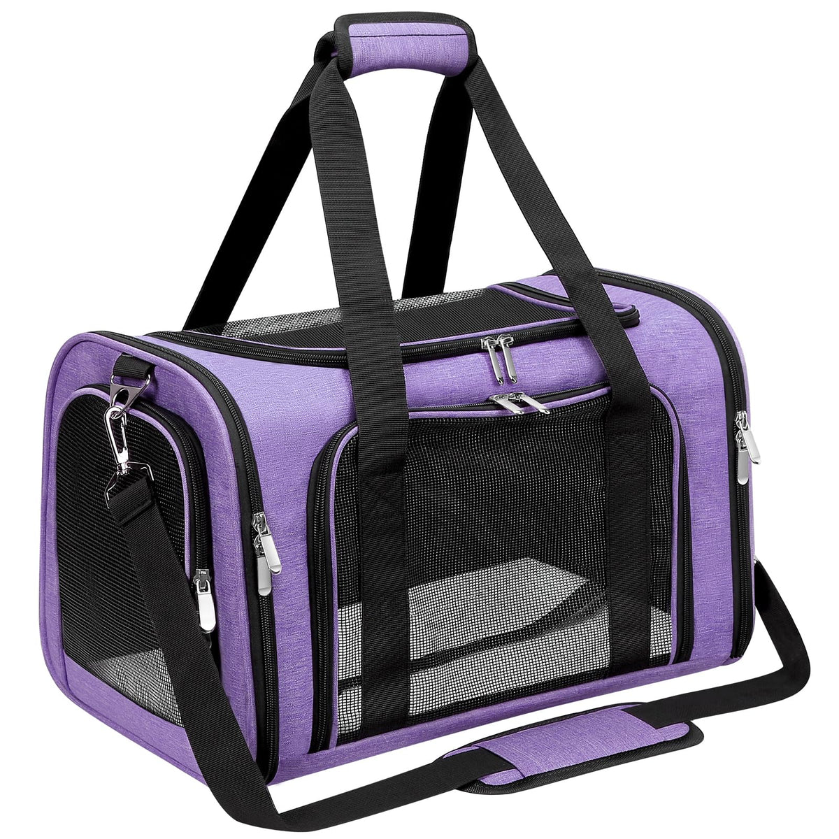 LEHNI soft-sided pet carrier under-seat view, ideal for airline travel and car trips.