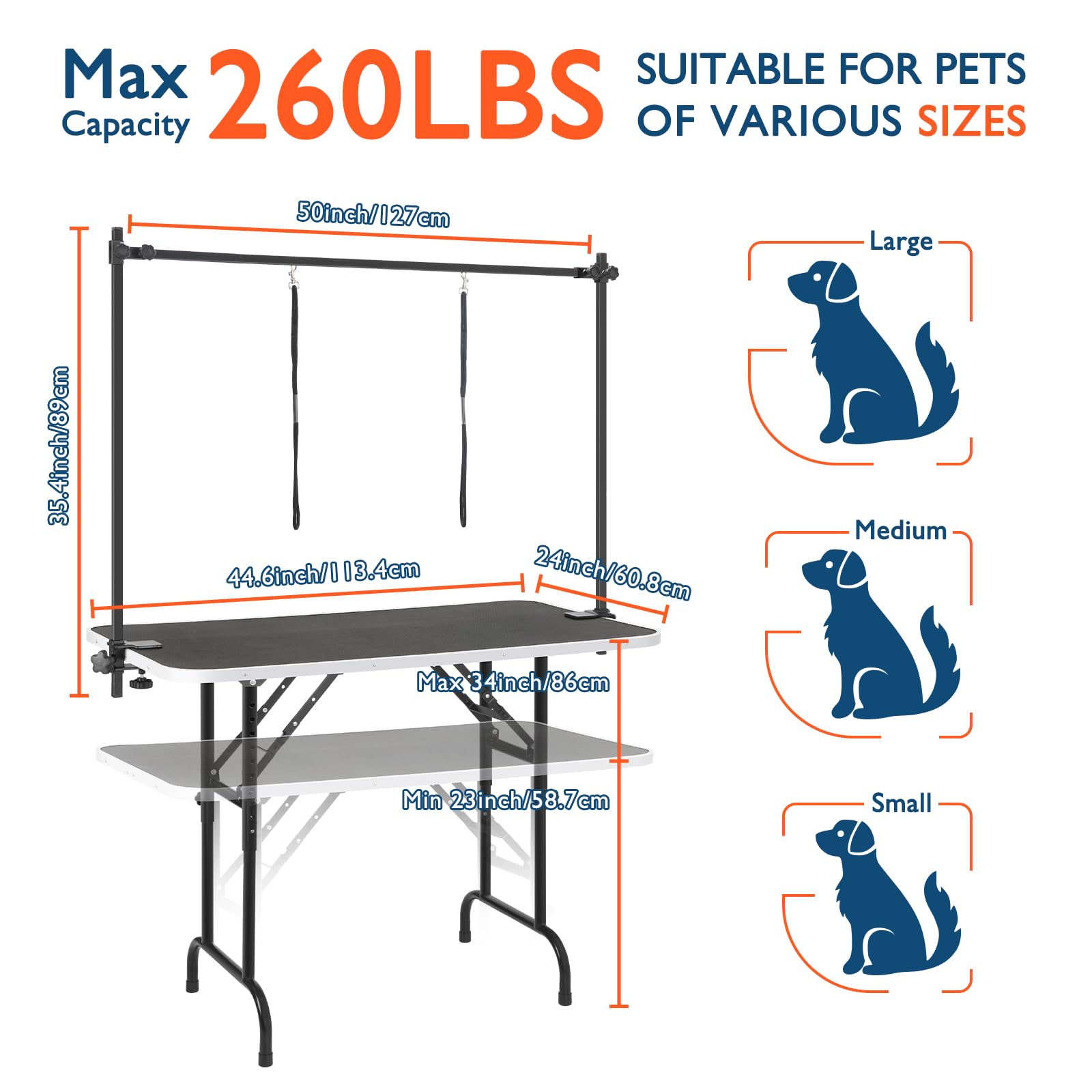LEIBOU foldable dog grooming table saves space between sessions for busy shops.