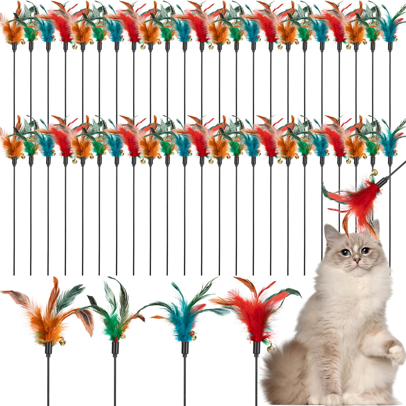 Leitee cat wand toy with feather stick in multicolor for interactive indoor play.