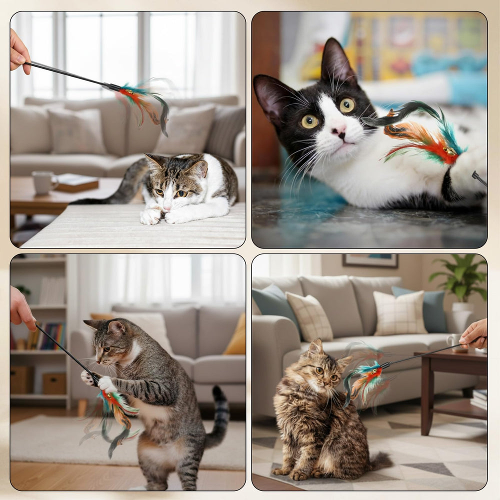 Leitee feather wand uses safe natural materials for gentle cat play.
