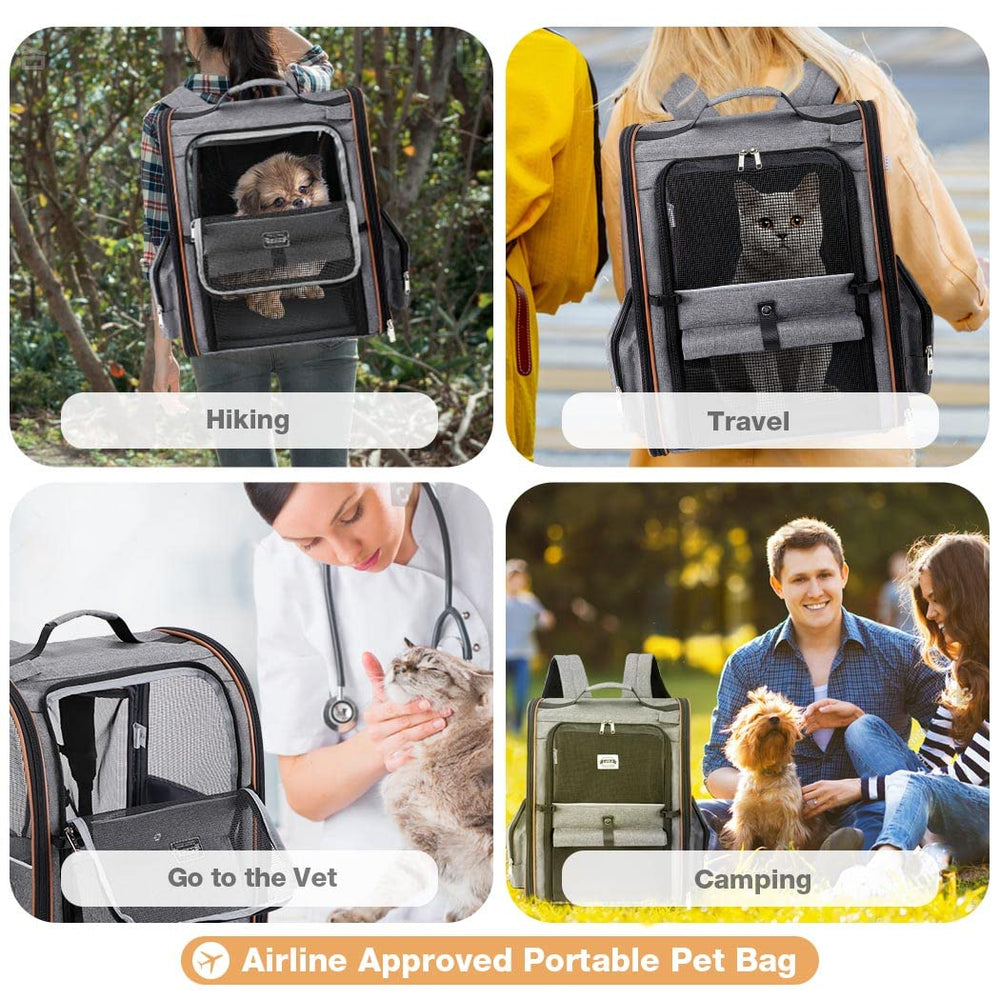 Lekebobor cat carrier backpack folds flat for compact storage when not in use.