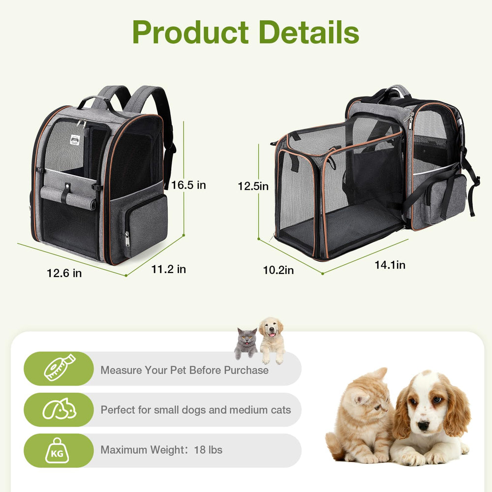 Lekebobor cat carrier backpack expandable back provides extra space for comfort.