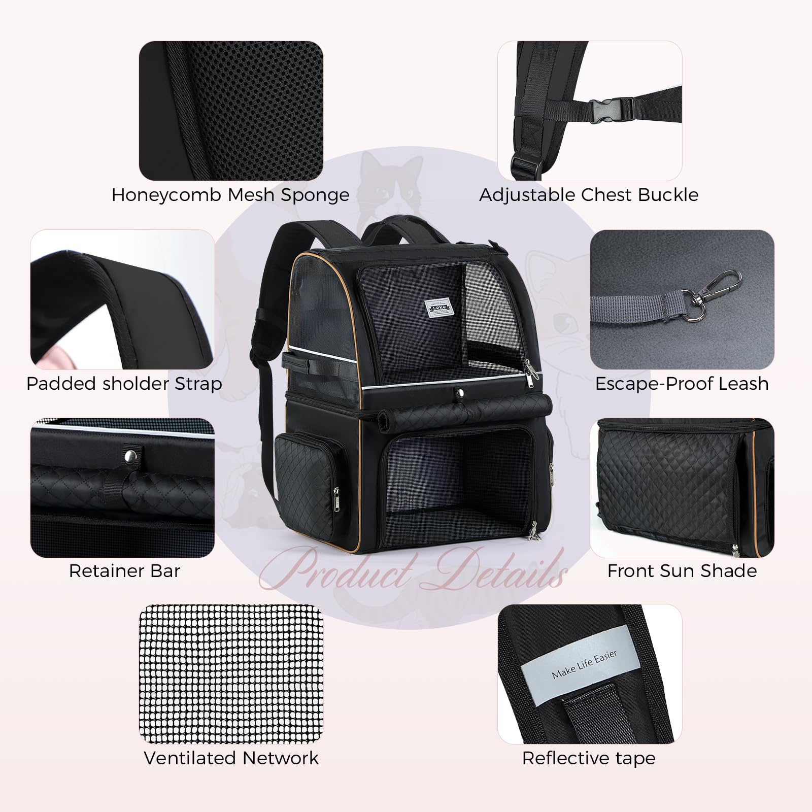 Lekebobor cat carrier backpack for hiking, vet visits, and travel