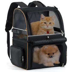 Lekebobor double-cat backpack carrier front view for two-cat travel