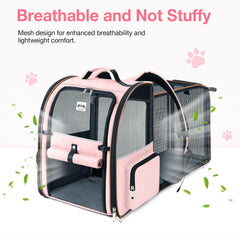 Lekebobor Large Cat Carrier Pink expanded back provides extra space for comfort.