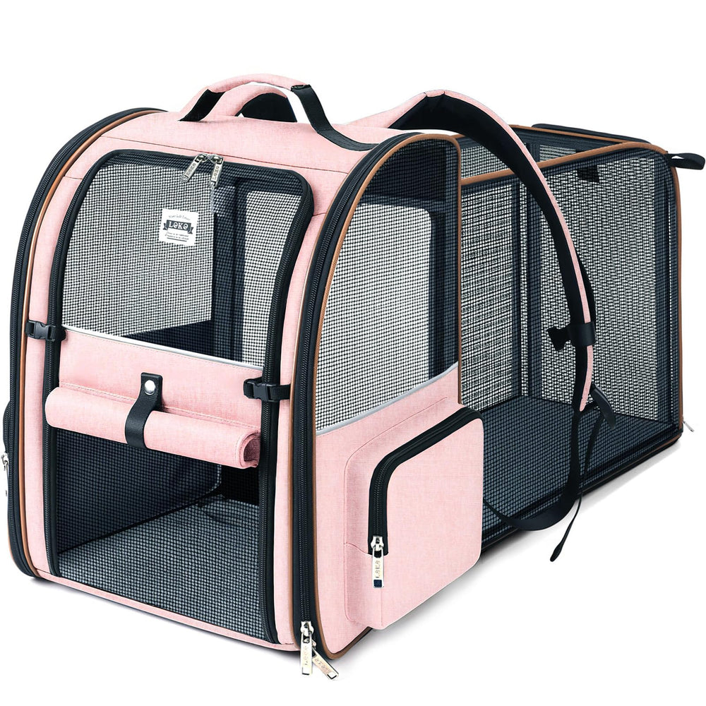 Lekebobor Large Cat Backpack Pink front view shows airflow mesh for cool travel.