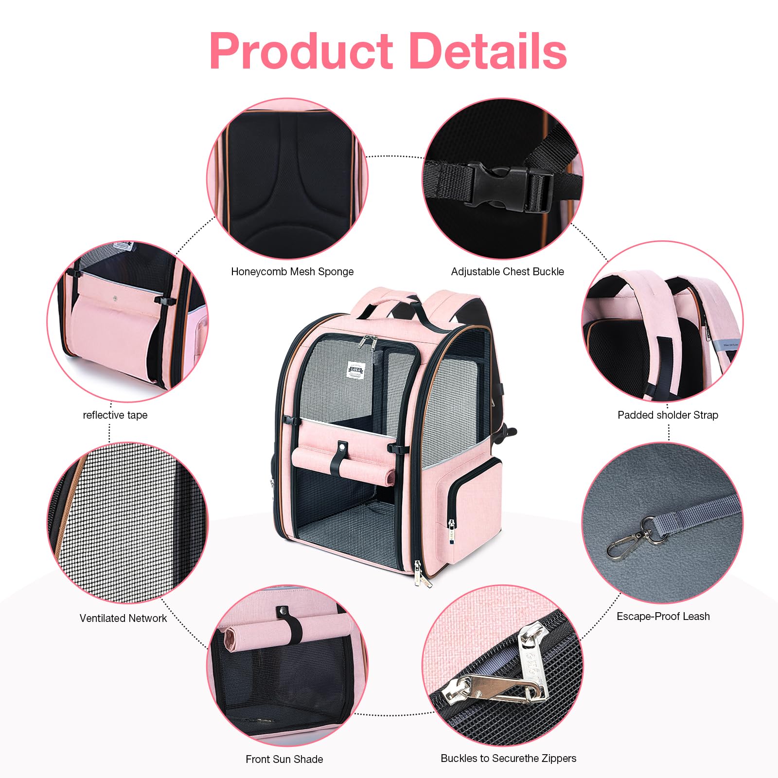 Lekebobor large cat backpack carrier rear view with safety leash for secure travel