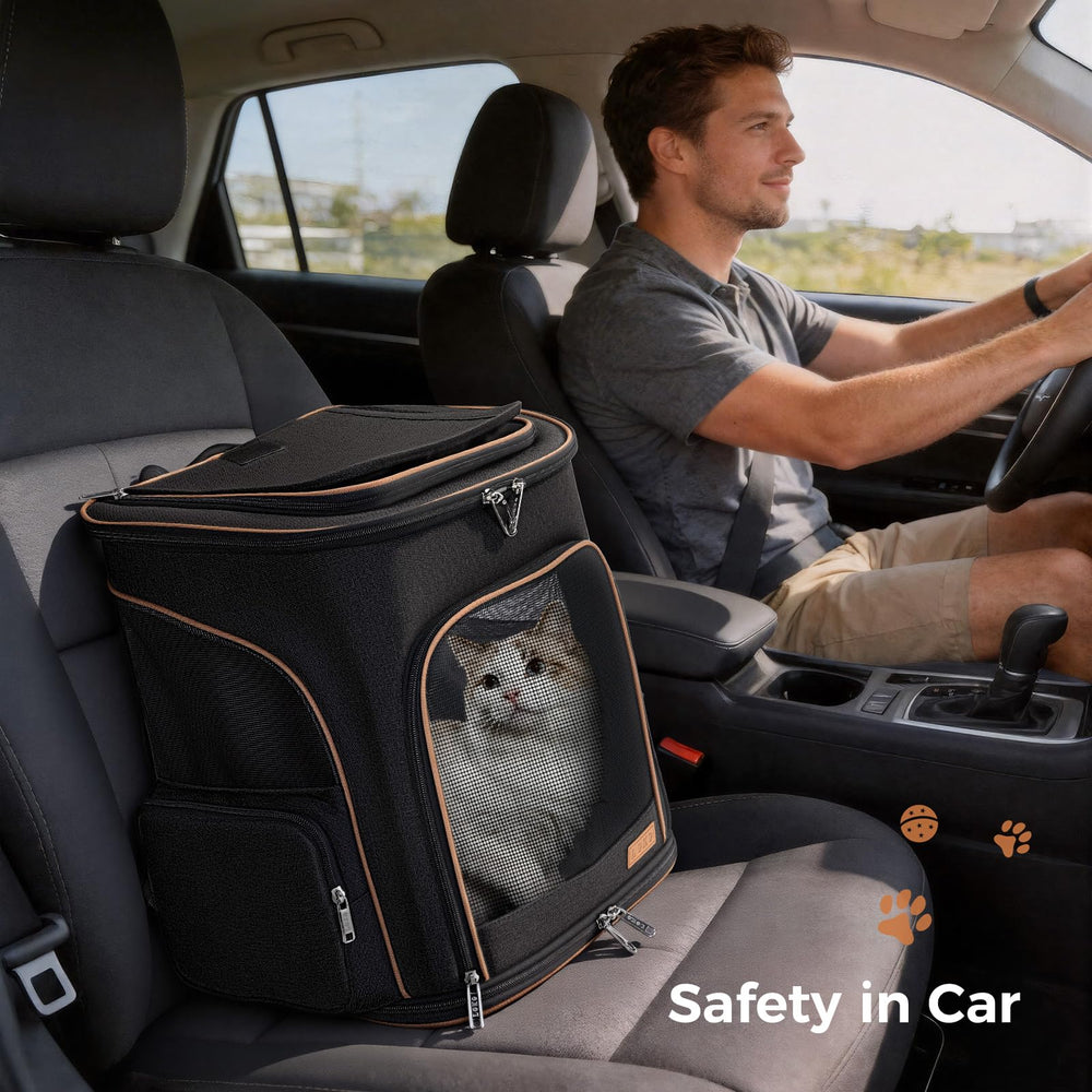Lekereise cat backpack carrier back panel ventilation supports airflow while traveling.
