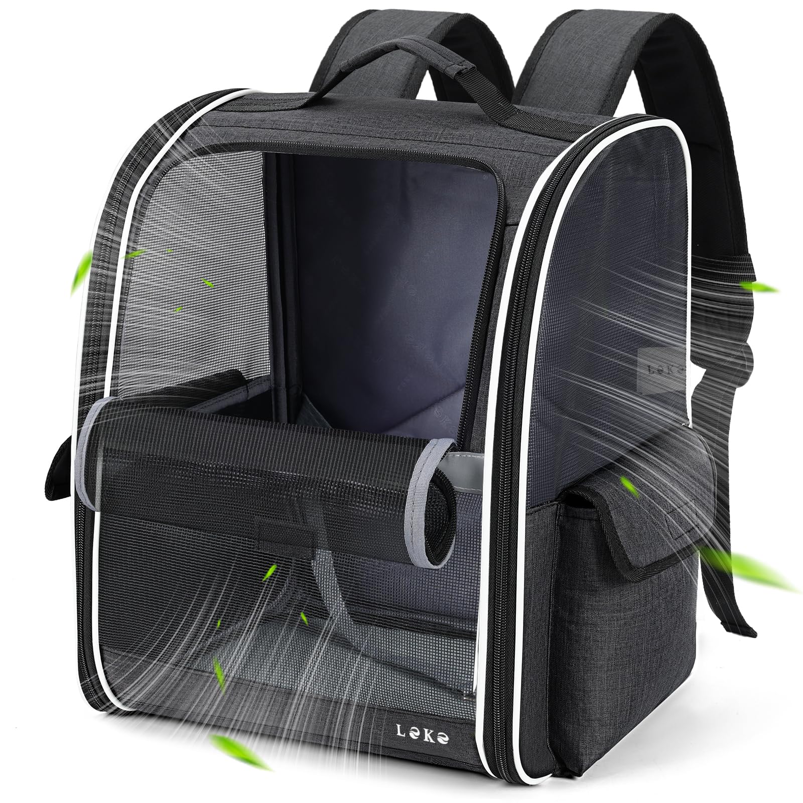Lekereise cat backpack carrier front view with secure entry for easy loading