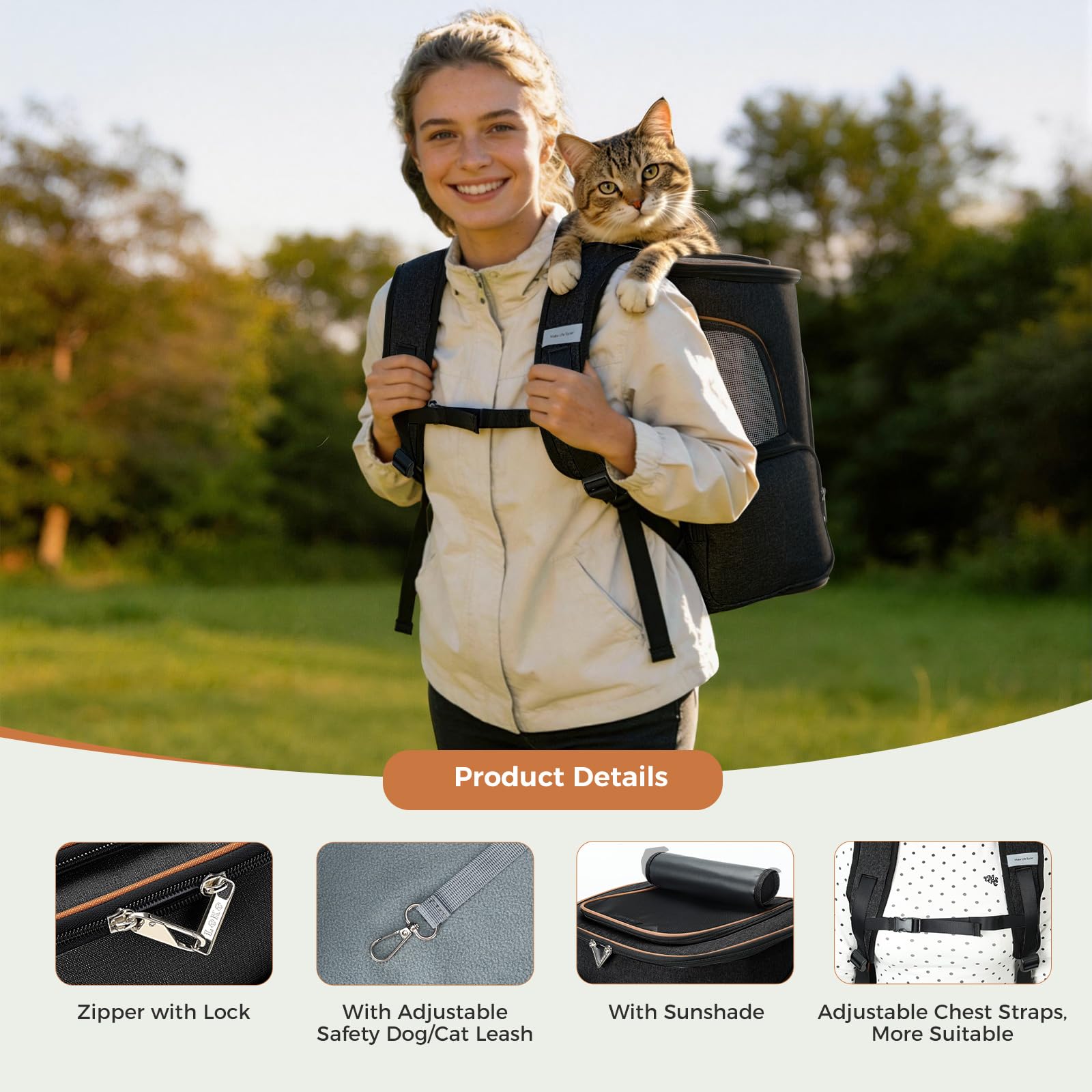 Lekereise cat backpack carrier expandable section provides extra room for movement.