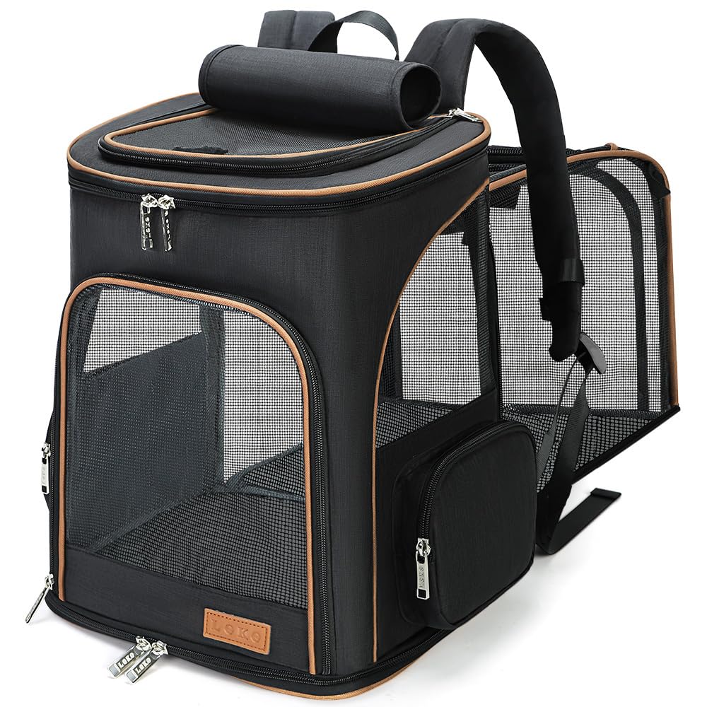Lekereise cat backpack carrier front view with breathable mesh for ventilation.