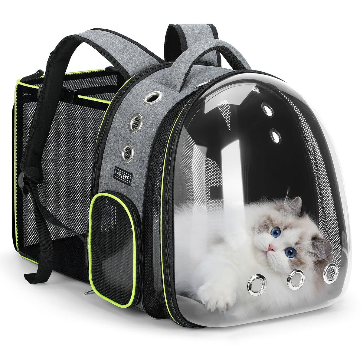 Lekereise Cat Bubble Backpack Carrier front bubble window enhances travel visibility.
