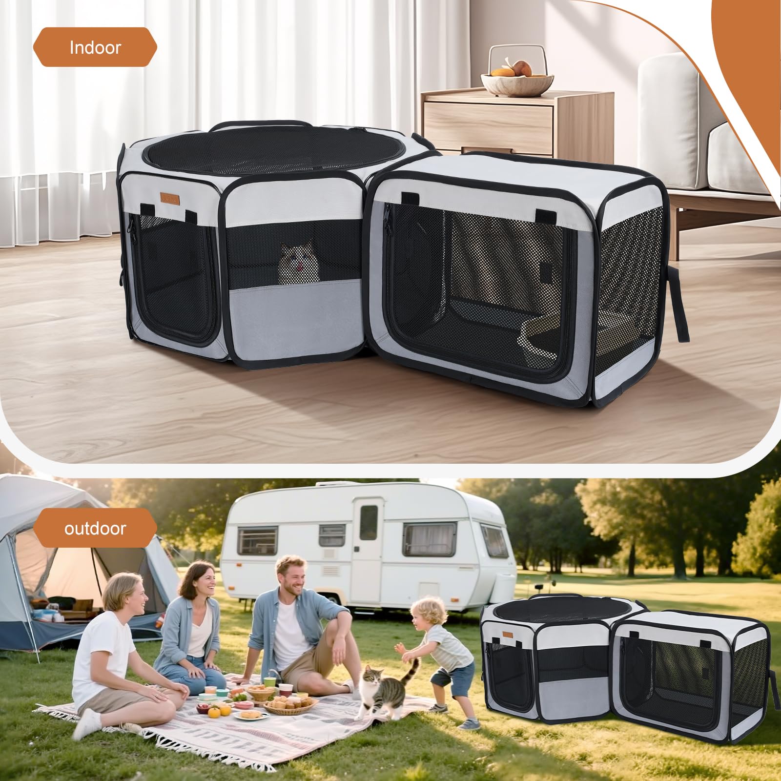 Lekereise cat playpen folded compact for easy transport and storage