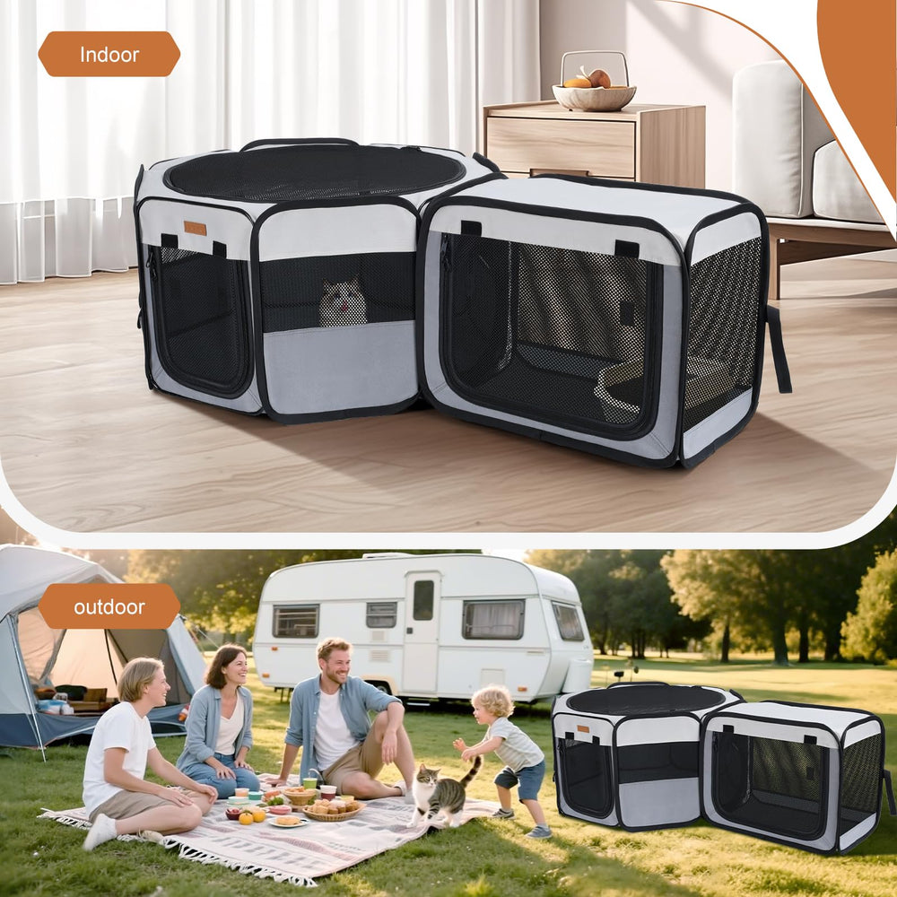 Lekereise cat playpen folded compact for easy transport and storage