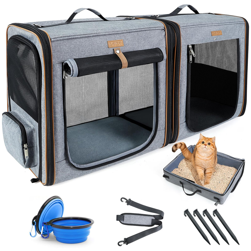 Lekereise extra-large cat carrier connected in snap for multi-cat travel.