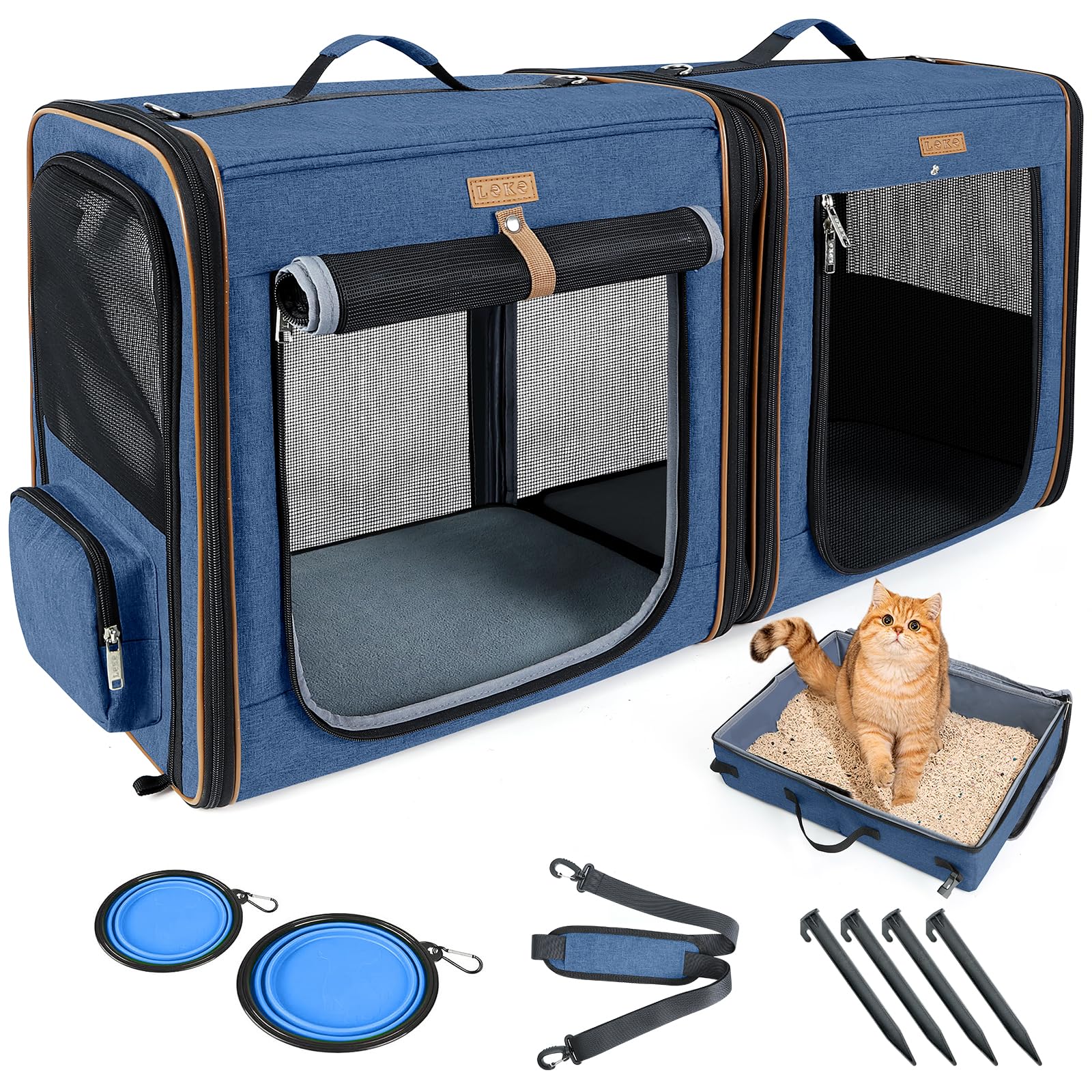 Lekereise large cat carrier for two cats connected for easy travel