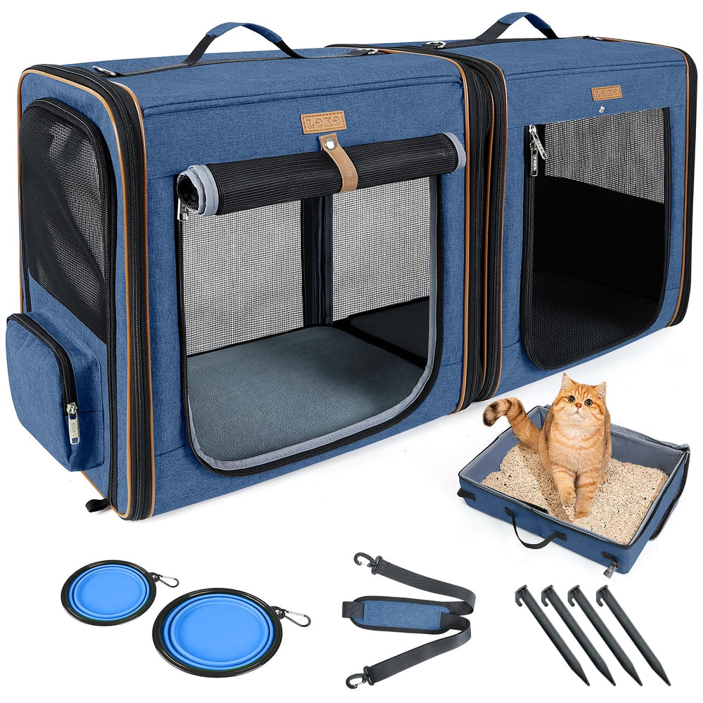 Lekereise large cat carrier for two cats connected for easy travel