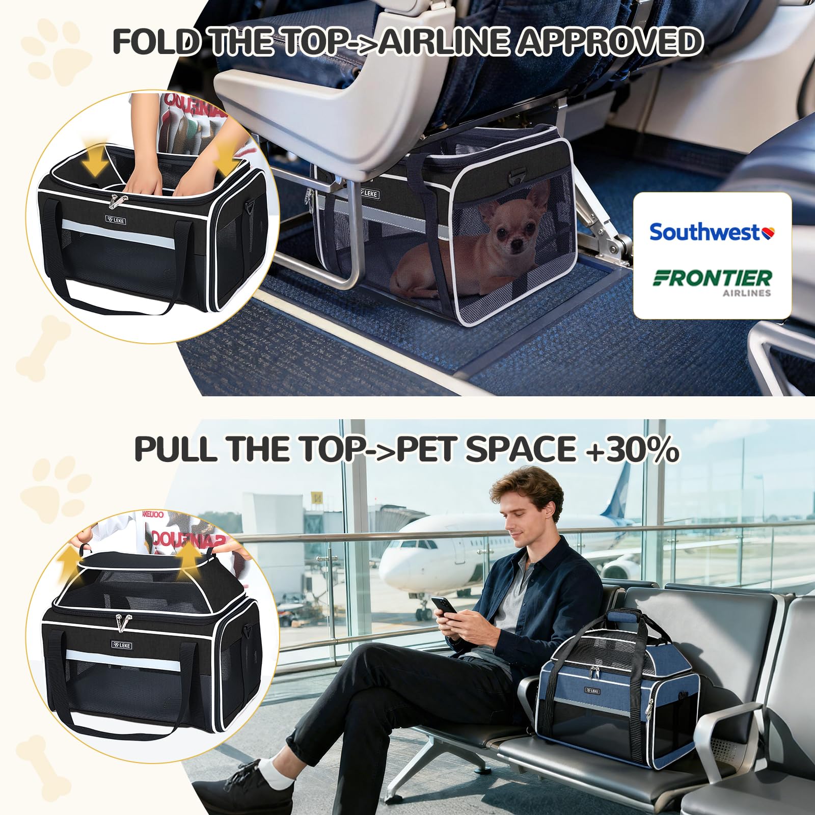 Locking zippers on Lekereise carrier enhance security and prevent escapes.