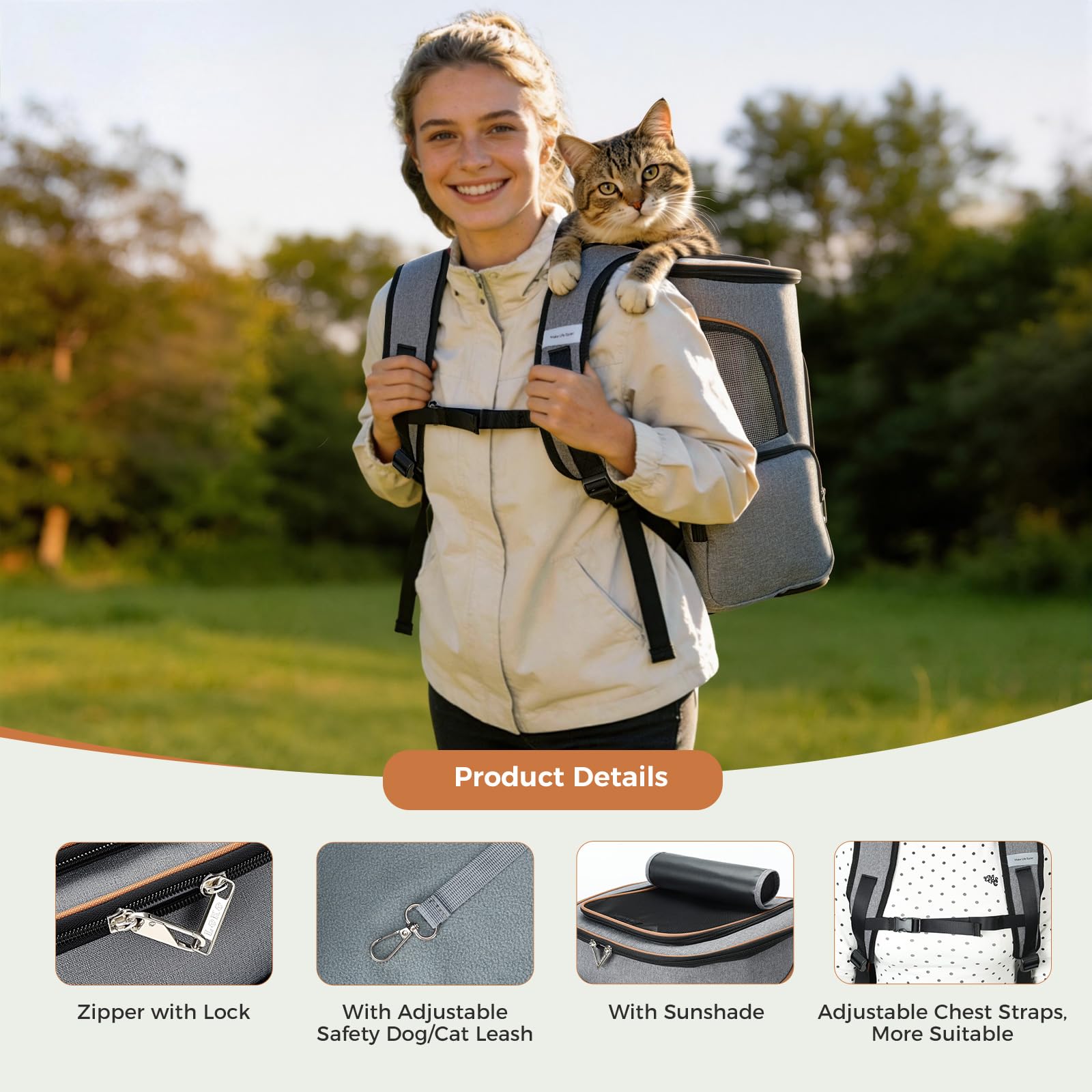 Lekereise pet carrier backpack expandable back view illustrating extra space
