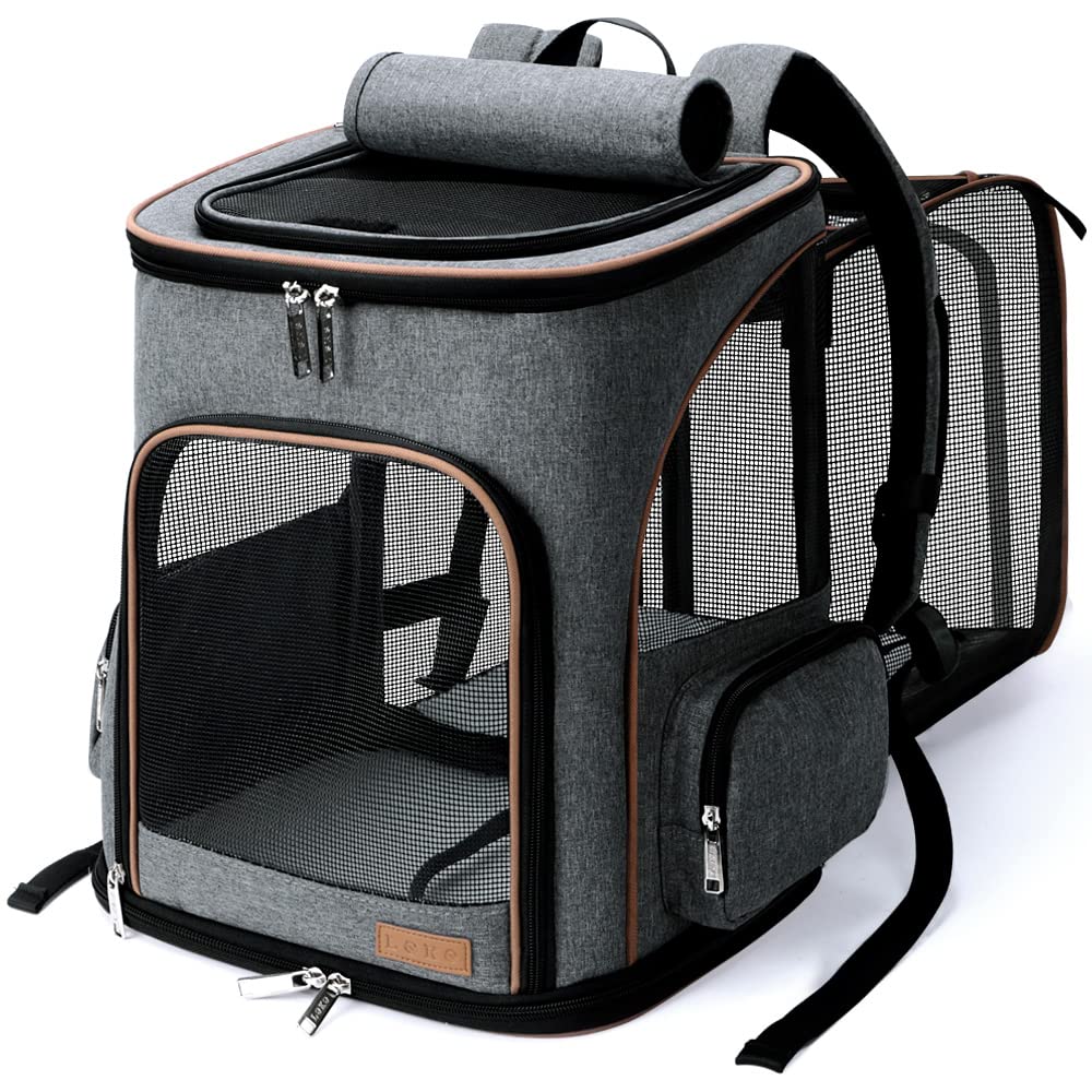 Lekereise pet carrier backpack expandable front view showing breathable mesh for airflow