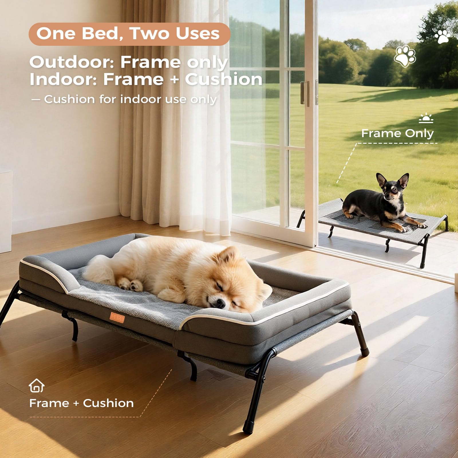 Lekereise Raised Dog Bed assembly detail highlighting easy clip setup