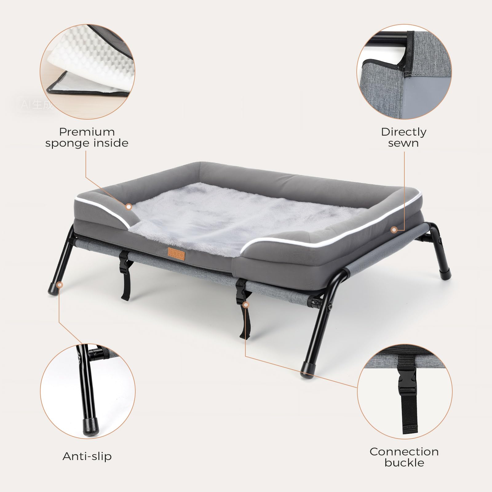 Lekereise Raised Dog Bed elevated iron-frame for sturdy support