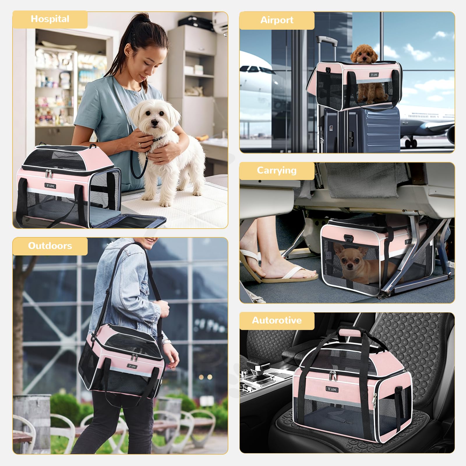 Lekereise underseat carrier fits within airline cabin dimensions.