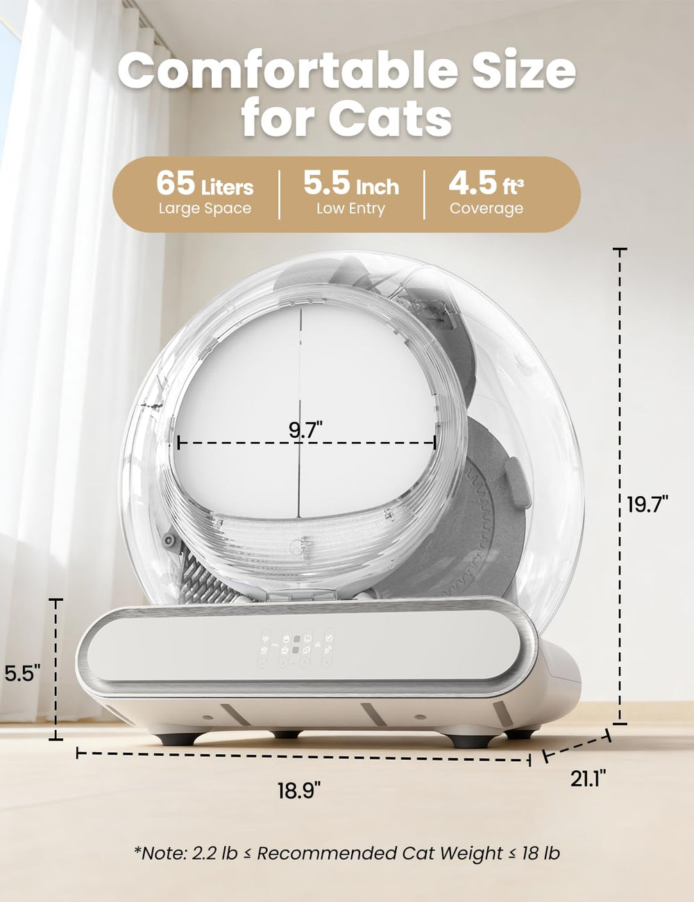 LELOKIDZ self-cleaning litter box 65L capacity supports multi-cat households.