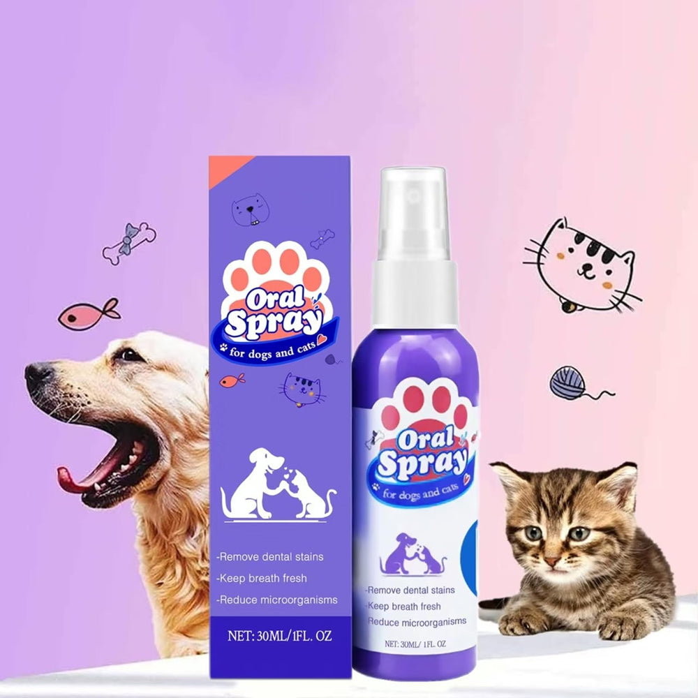 Pet owner using LeMall Petry spray for daily dental care