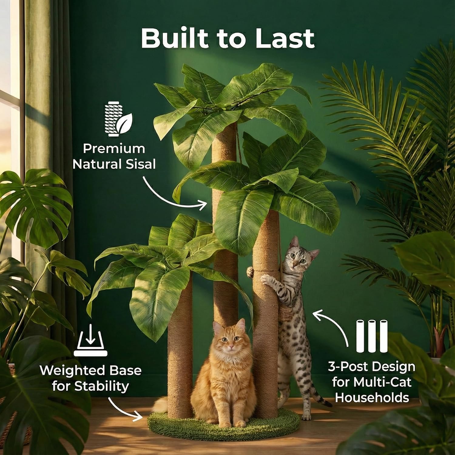 LEMONDA three-pole scratching post supports varied scratching and stretching.