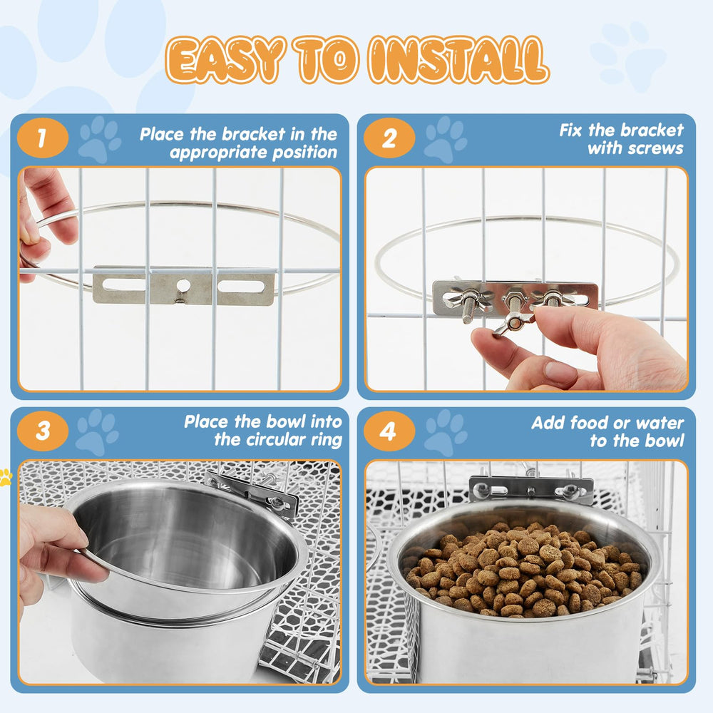 LemonRoad hanging water bowls offer adjustable height for crate fit.