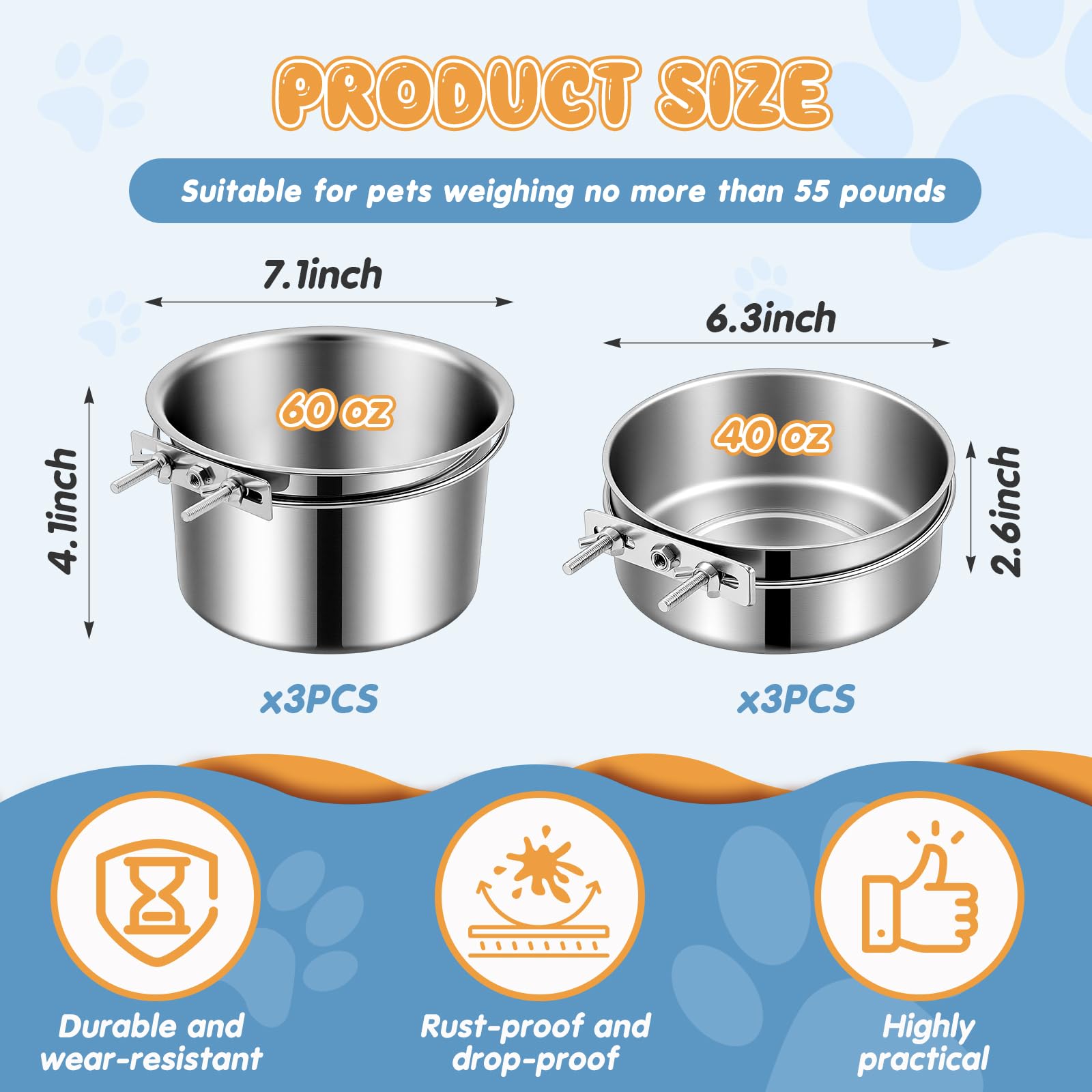 LemonRoad stainless steel dog crate bowls for durability and easy cleaning.