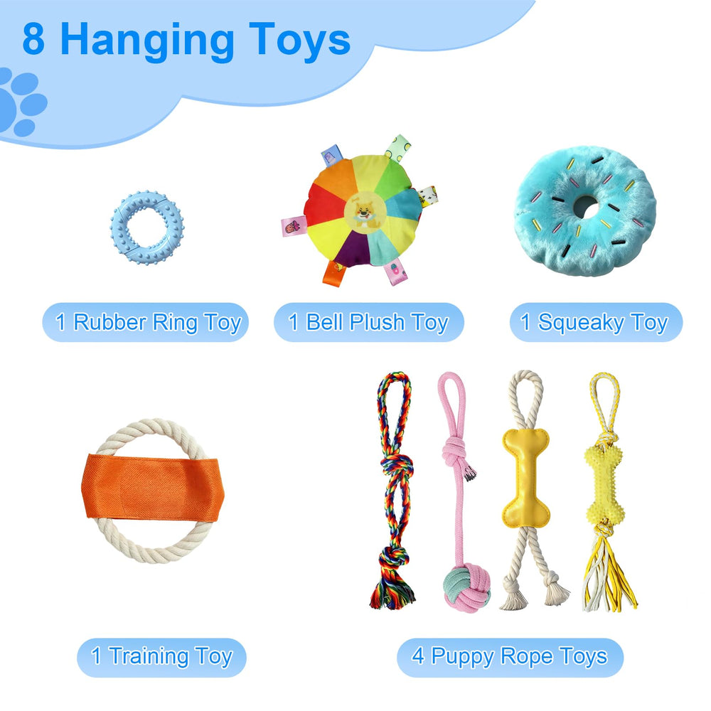 LemSen Puppy Play Gym hanging toys setup fuels independent, engaging play.
