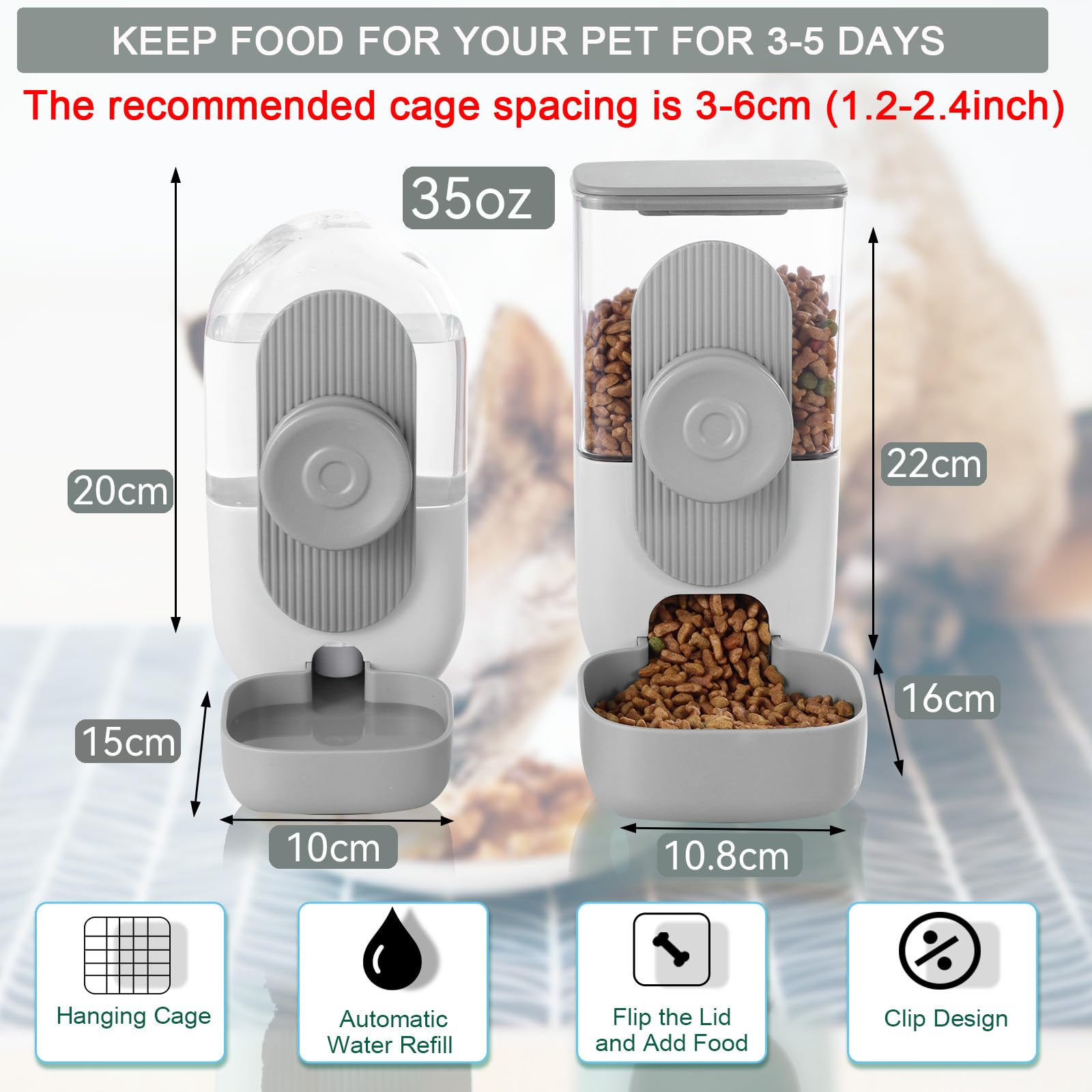 Lemtrflo gravity feeder with 1-1L capacity shown in a clean cage setup.