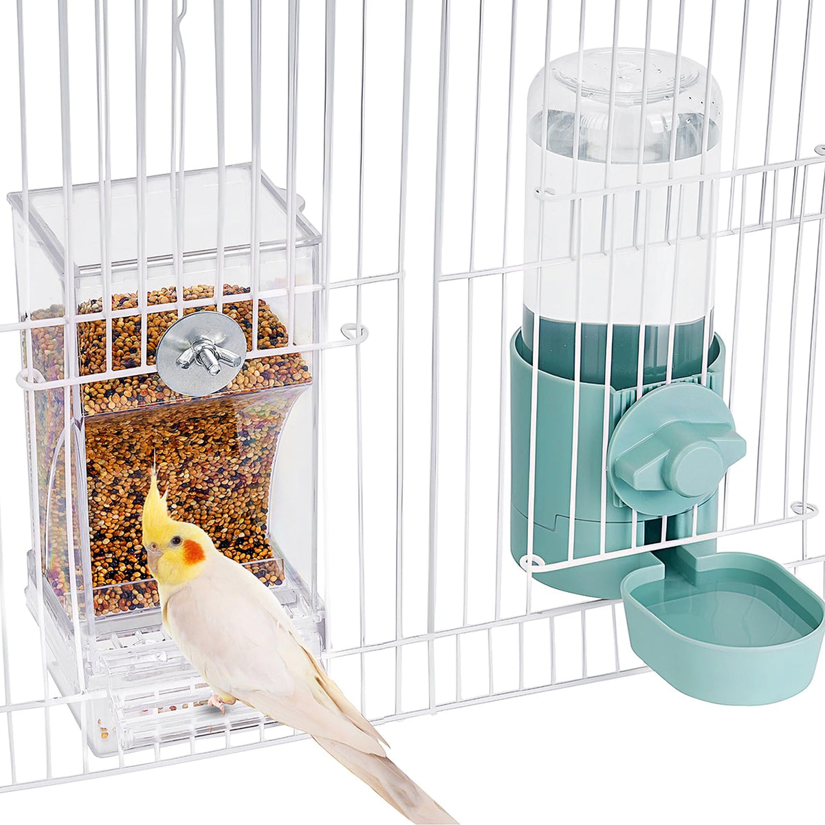lemtrflo no-mess bird feeder with drawer keeps cage tidy during feeding.