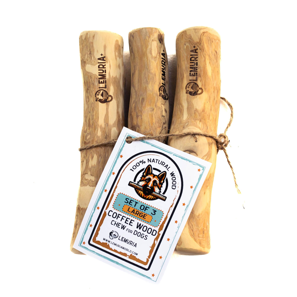 Lemuria coffee wood dog chew large stick toy for dental health support and teething relief