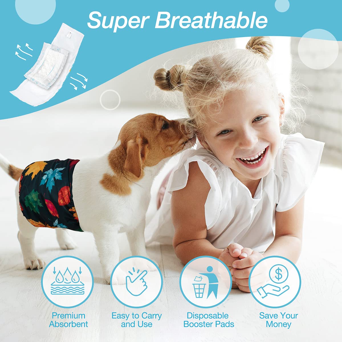 Leopinky soft-fit dog diaper pad offers gentle comfort.