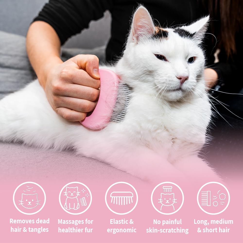 Leo's Paw Massaging Shell Comb Action promotes calm grooming sessions for your pet